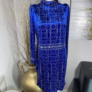 Velvet Blue Rhinestone Dress XXL